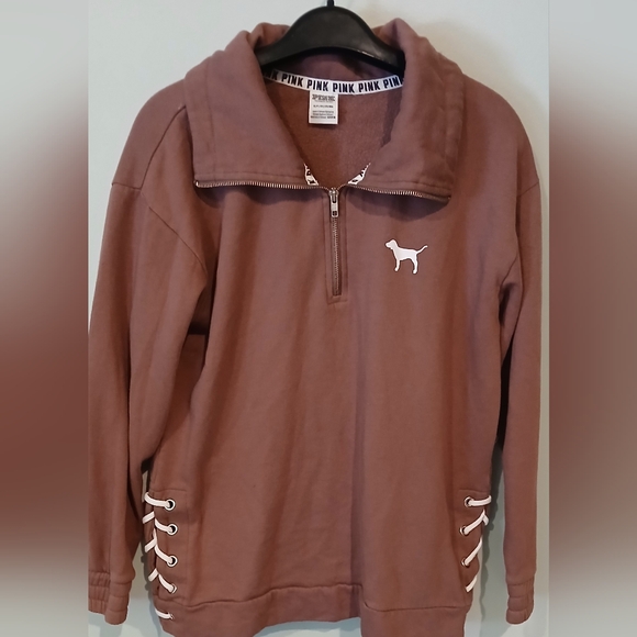 PINK Victoria's Secret Tops - Victorias Secret PINK Purple Pullover Half Zip Size Small Sweatshirt Logo